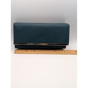 Safe Keeper Women's Blue Leather Long Wallet Gold Trim 7.5in